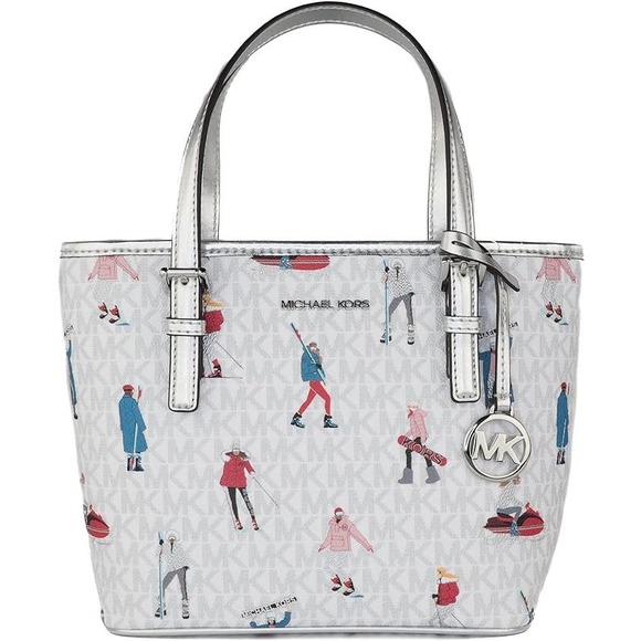 Michael Kors Jet Set Girls Extra-Small Coated Canvas Top-Zip Tote Bag White $328 - Picture 1 of 6
